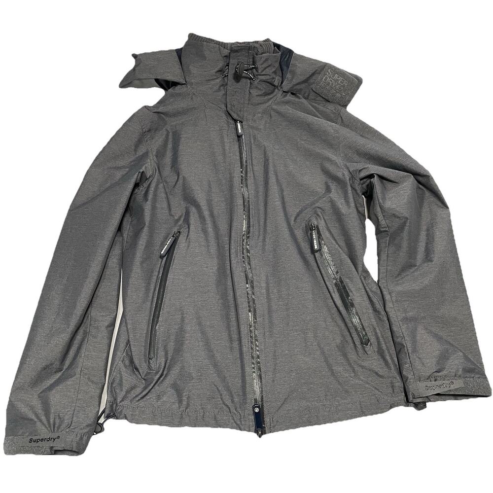 Superdry Mens Size Medium Jacket Cliff Emboss Hiker Gray Zip Hood Windbreaker